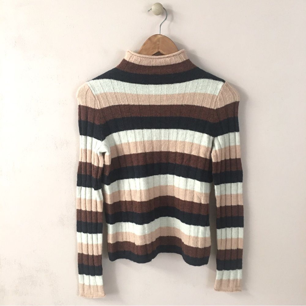 Madewell NWT Ribbed Brown/Pink/Cream/Navy Striped Mock Neck Sweater Size XXS